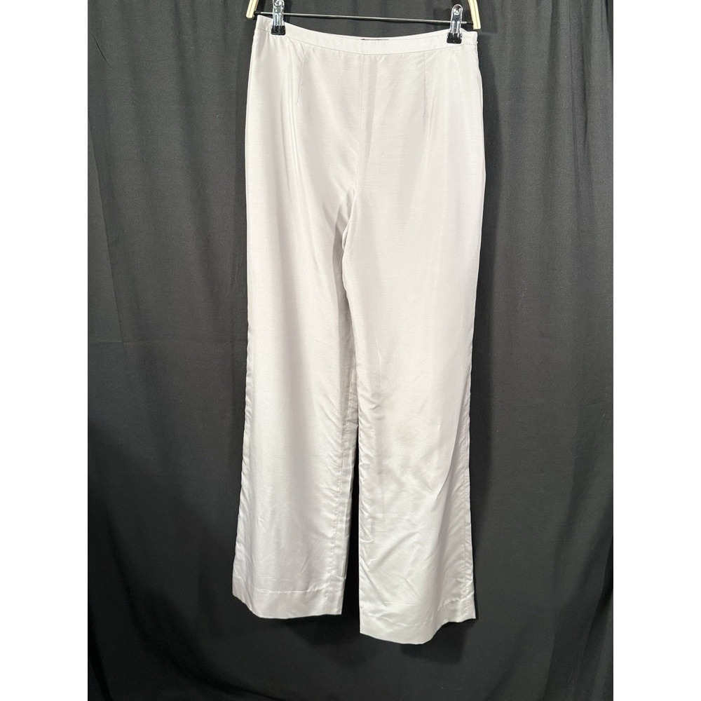 Giorgio Armani Silk Wide Leg Trousers Silver Gray Italy Lined Womens EU 44 US 12